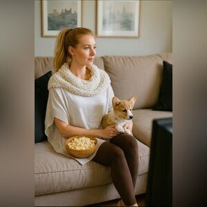 Dolce Cabo cowl neck poncho in off white w/ sparkling collar w/  gold sequins ✨